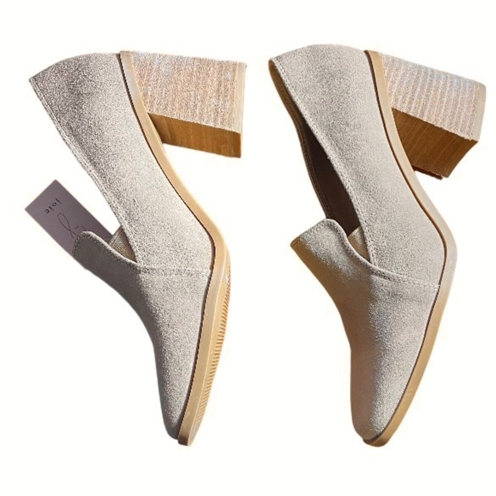 Joie Heeled Loafers Suede Square Toe Block Heel Tan Cushion Insole Womens Size 8 - Picture 6 of 13